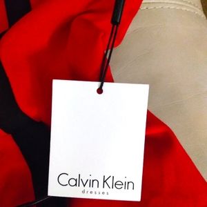 NEW Women's Calvin Klein Sleeveless Belted Dress Size 2 Color: Red/Black